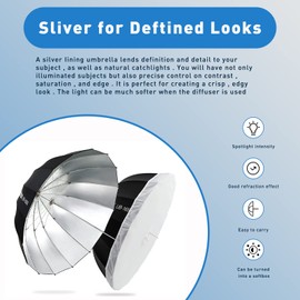 Godox 65''/165cm Umbrella Softbox UB-165S, Parabolic Photography Umbrella Reflector with Diffuser Cloth and Carrying Bag (Silver Inner)