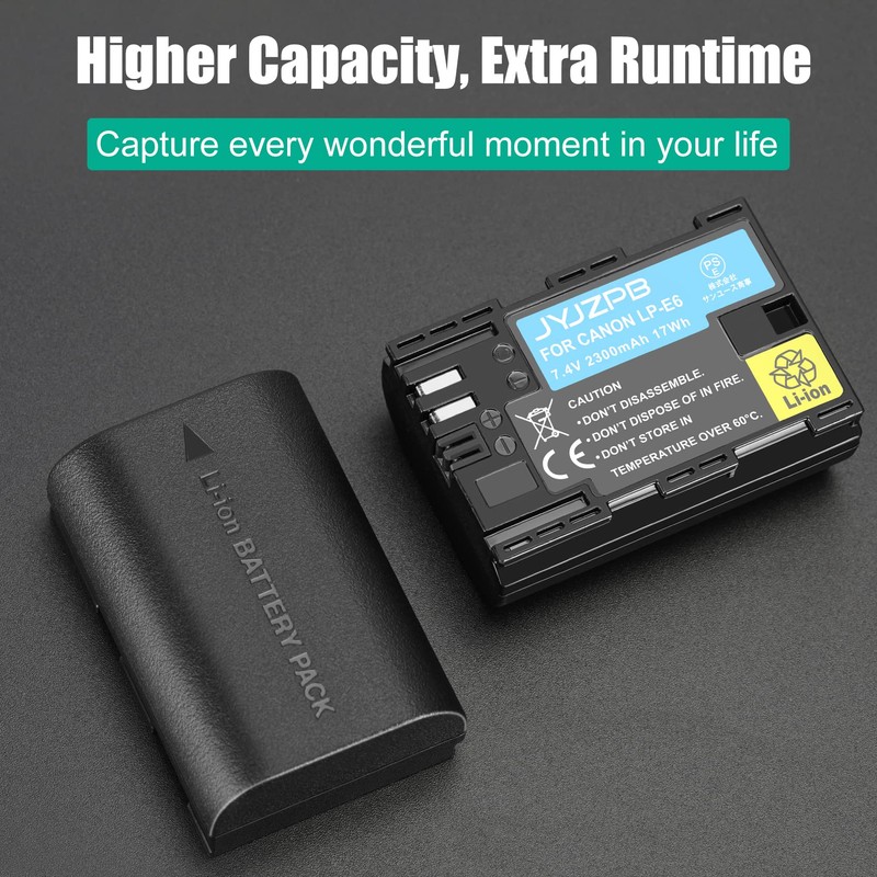 JYJZPB LP-E6N Battery Charger Case, 2-Pack LP-E6 Batteries Compatible with