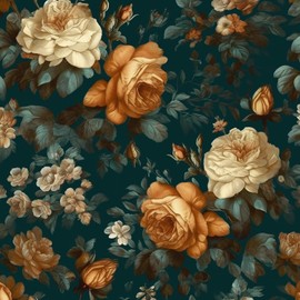 Fvlow Glowing Floral Peel and Stick Wallpaper Vintage Dark Green Wallpaper Vinyl Wrap Kitchen Worktop Covering Self Adhesive Thick Flowers Contact Paper for Cabinets Drawers Sticker Decor 17.4" x 394"
