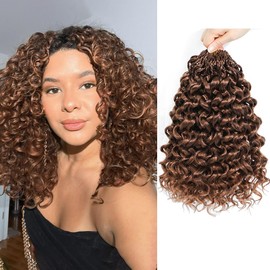 Pre looped Gogo Curl Crochet Hair 8 Inch 8 Packs Pre twisted Short Curly Crochet Hair for Black Women Ocean Wave Braiding Hair Water Wave Deep Braiding Hair (8 inch 30#)