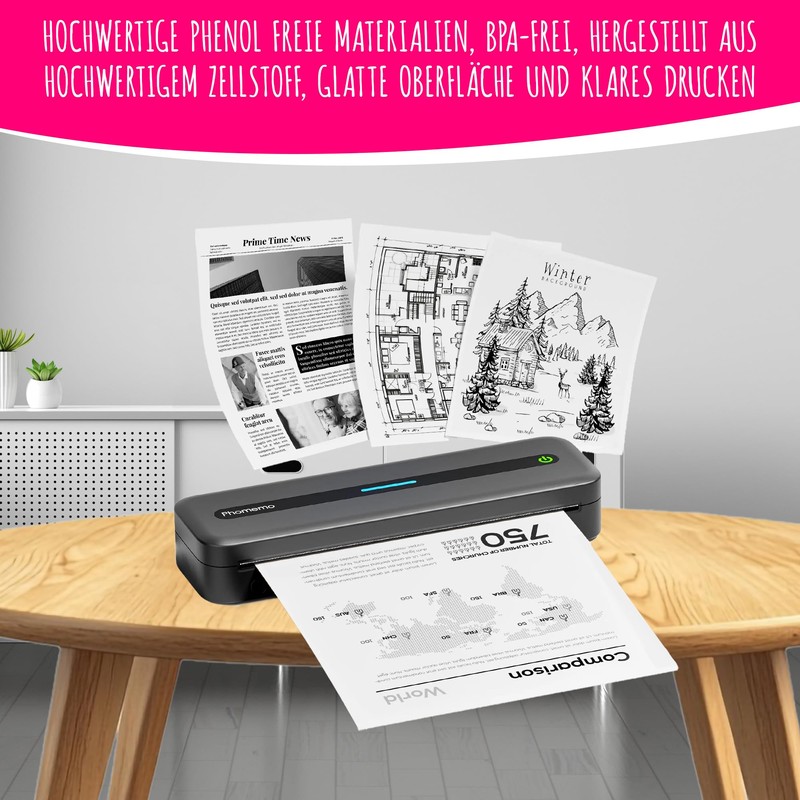 Papp'n'Roll Thermal Printer Paper Rolls, A4, 100 Sheets, BPA-Free, Compatible