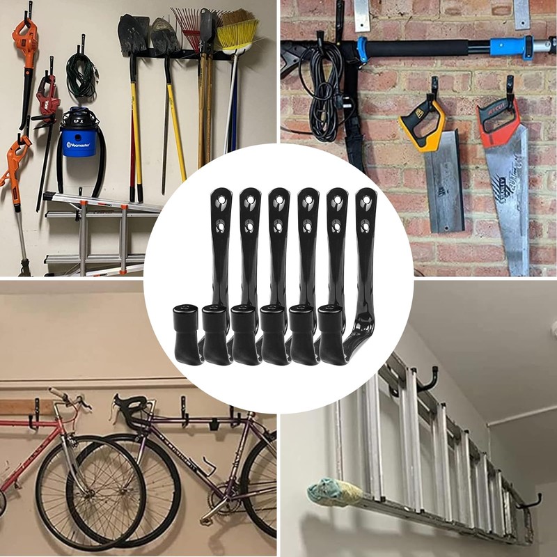 Newpop Pack of 6 Wall Hooks Garage Black Wall Mount