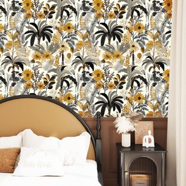 Livebor Floral Wallpaper Peel and Stick Wallpaper Boho Floral Contact Paper 15.7inch x 118.1inch Botanical Decorative Wallpaper Leaf Contact Paper Self Adhesive Wallpaper Vinyl