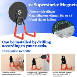 Pack of 2 Magnetic Hooks, Extra Strong, 88 mm Magnets with Hooks, Non-Slip Coating, Large Magnetic Hooks, Heavy Duty for Hanging, Neodymium Magnets Hooks for Tools, Grill, Cordless Drills