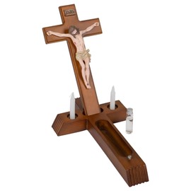 Roman - Sick Call Crucifix Set, 8.5 x 14 Resin Wall Crucifix with Candles and Mini Bottle, 4-Piece Set