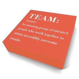 HTBIG Inspirational Team Noun Office Decor Wooden Box Sign, Rustic Black Wood Plaque for Home Desk Shelf Table Decoration, Coworker Gift, Orange