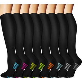 Calcetines de compresión de cobre graduados para hombres y mujeres, 8 pares de 15 a 20 mmHg, lo mejor para correr y ciclismo atlético