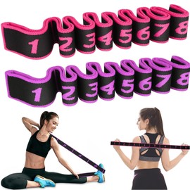 2Pcs Stretching Strap with 8 Loops, Elastic Yoga Straps for Stretching Equipment, Stretch Band for Physical Therapy, Pilates, Yoga, Dance