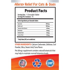 cat Skin Itch Relief - PET Allergy Relief - for Dogs and Cats - Lucky Itch Solution - Keep Fur Healthy - Anti Itch for Cats - 3 Bottles (225 Chewable Tablets)