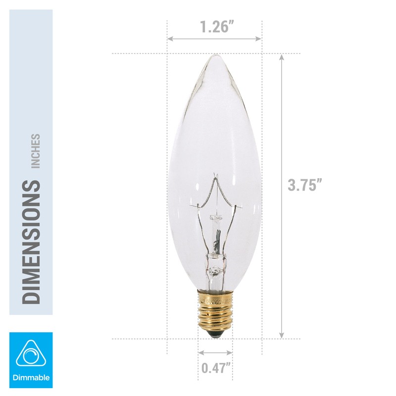 KOR (Pack of 12 CTC Clear Candelabra Base (E12) Straight