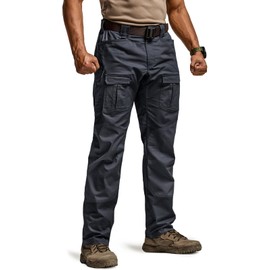 CQR Men's Flex Ripstop Tactical Pants, Water Resistant Stretch Cargo Pants, Lightweight EDC Hiking Work Pants, Breacher Operator Navy, 32W/30L