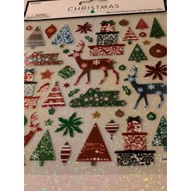 RECOLLECTIONS CHRISTMAS PAPER CRAFT MERRY CHRISTMAS ICONS FOIL STICKERS 46PCS TREES DEER GIFTS