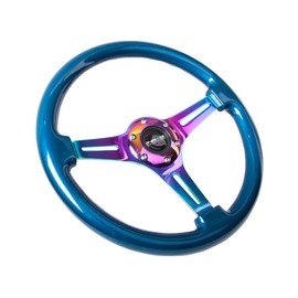 NRG Innovations Blue Wood Wheel, 350mm, 3 Spoke Center in NEO Chrome Steering Wheel