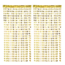 2 Pack Gold Backdrop, Butterfly Tinsel Curtains for Festive Decorations, Foil Curtain Backdrop for Birthday Disco Party Wedding Holiday and Graduation Celebrations