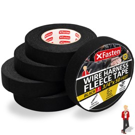 XFasten Wire Harness Tape 3/4 Inch x 50 ft (5-Pack 250ft Total) Residue-Free Cloth Electrical Felt Tape for Automotive Wiring Loom Wrap, High Temp and Abrasion Resistant, Noise Dampening Insulation