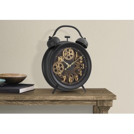 ZJMTOCYU 12" Round Table Clock with Gear Mechanism, Vintage Design, Dark Brown Finish