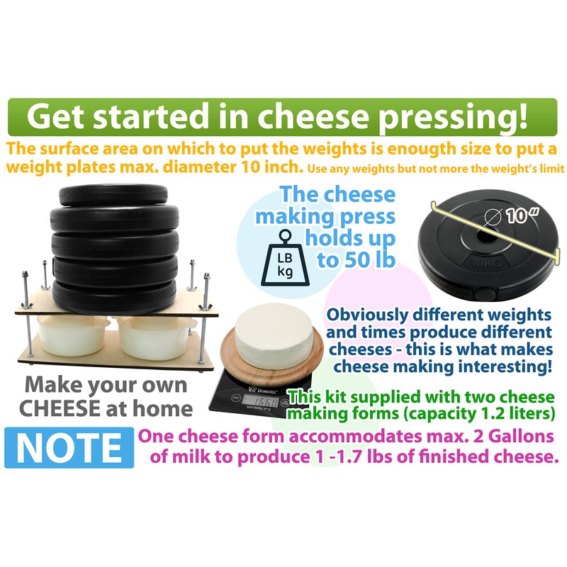 Wooden Cheese Press for Cheese Making Supplies 16in Metal Guides