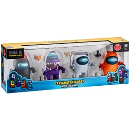Four Among Us Crewmate Figures with Stampers | 4.5-Inch-Tall Among Us Toys + 10 Hats & Accessories| Among Us Party Favors and Playable Collectibles | Includes The Impostor with Mouth Open | by P.M.I.