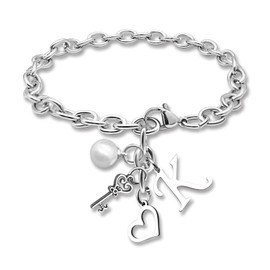 DlaeKua K Initial Monogram Bracelet for Women 26 Letter Jewelry Gift for Letter K Alphabet Stainless Steel Chain Bracelet Gift for Mom Valentine's Day Gifts Mother's Day Birthday Gifts
