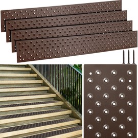 Gisafai 4 Pcs Non Slip Aluminum Stair Treads 30 x 3.75 Inch Metal Nosing Powder Coated Anti Slip Outdoor Stair Treads with Carbon Steel Screws, Easy to Install for Wood Ramp Deck Steps (Brown)