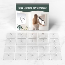 Picture Hangers Without Nails, No Damage Picture Hooks, 20 Counts Adhesive Hooks on Kitchen,Bathroom,Bedroom and Office, 13 lbs Load max