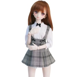 Petite Marie 1/3 DD Compatible Jumper Skirt with Black Ribbon White Blouse Set of 2 Black and White Check British Glen Check Janska 23.6 inches (60 cm) Doll BJD Doll Clothes [Petite Marie] [No.0149]