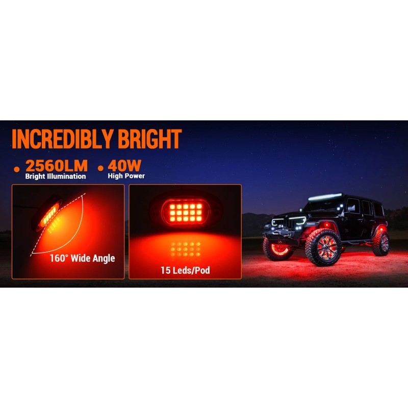 MICTUNING 8Pcs RGB LED Rock Lights Car Underglow Underbody Neon