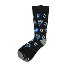 Men's Alynn Black Hanukkah Chanukah Dreidel Menorah Star of David Novelty Dress & Trouser Crew Socks