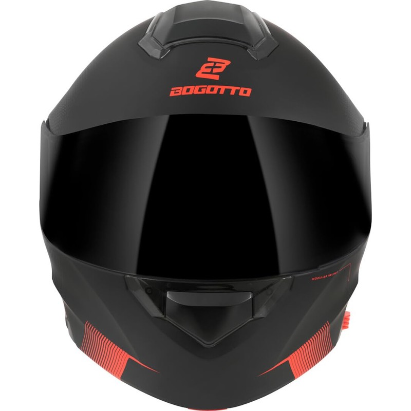 Bogotto H271 Wayke Flip-Up Helmet, Matte Black/Orange, 2XL