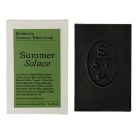 Summer Solace Tallow Soap Bar All-Natural Face & Body Wash Brick Exfoliating Deeply Cleansing & Soothing for Dry, Hardworking Hands Activated Charcoal Bar Soap 3.5oz (Gardeners)