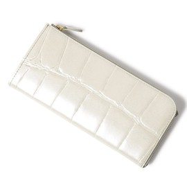 Arcan 1216-632 Long Wallet, L-Shaped Zipper, Genuine Leather, Women's, Tail Crocodile, Made in Japan, Thin, Embossed Crocodile, Cowhide Leather, [94] Pearl