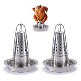 AMOZO Beer Can Chicken Holder for Grill and Smoker - Premium Grade 304 Stainless Steel Chicken Holder - Poultry roasters with flavouring Container.（2 Pack）