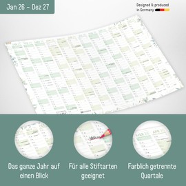 Häfft® 5 x Wall Calendar 2026 A4 Landscape "Gold Leaf" + Year Overview 2027 on the Back Chalkboard Calendar, Year Planner, Annual Calendar, Desk Calendar with Holidays - Sustainable and Climate