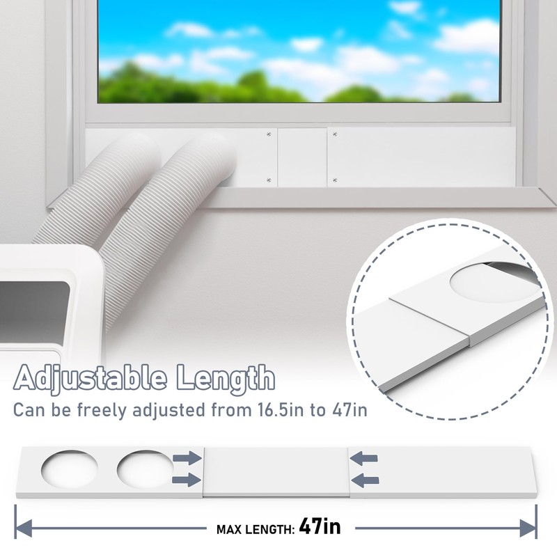 Flamorrow Dual Hose Portable Air Conditioner Window Kit, Adjustable Window