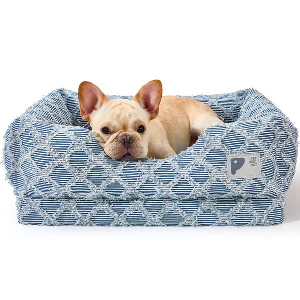 Denim Orthopedic Dog Bed with Sides-for Small Medium Dogs/Cats,with Removable