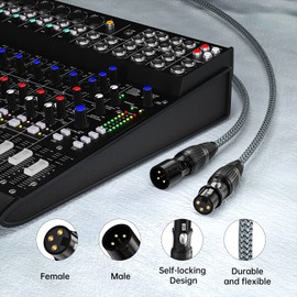 Huaham 26ft Nylon Braided XLR Male to Female Balanced 3 PIN Microphone Cable Compatible with Mixer, Recording Studio, Speaker Systems and More