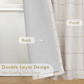 DriftAway 2 Panels 100% Blackout Windowpane Plaid Linen Curtains Double Layer Drapes for Bedroom 96 Inches Long Farmhouse Thermal Insulated 3.25 Inch Rod Pocket Back Tab for Living Room Taupe