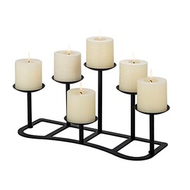 Portavelas de 6 chimeneas para velas sin llama o cera pilar – Soporte de exhibición de velas de ramas negras mate para centros de mesa de mesa de bodas y fiestas