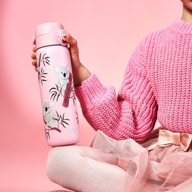 Ion8 Vacuum Insulated Steel Water Bottle, 500 ml/18 oz, Leak Proof, Easy to Open, Secure Lock, Dishwasher Safe, Fits Cup Holders, Carry Handle, Scratch Resistant, Metal Water Bottle, Koala Design