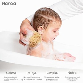 Naroa- SUAVE Y SEGURA La esponja Naroa Baby tiene un tacto súper suave y delicado, es perfecta para la delicada piel de tu bebé. Las fibras naturales 