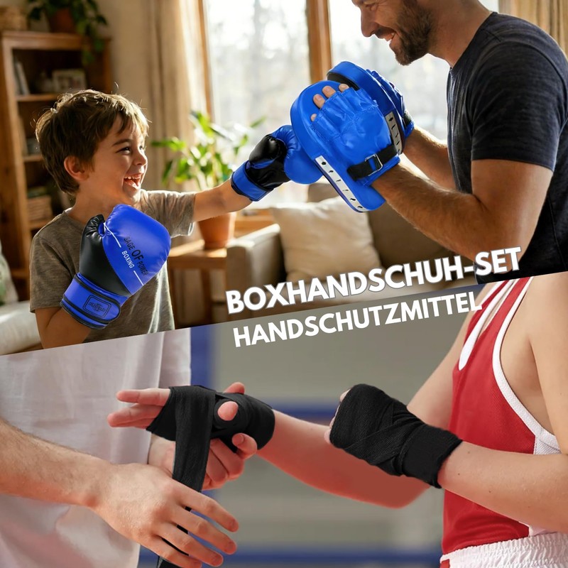 3-in-1 Boxing Gloves and Punching Mitts Set for Kids Ventilated