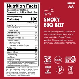 Chomps Grass-Fed and Finished Smoky BBQ Beef Jerky Snack Sticks 10-Pack - Keto, Paleo, Whole30, 10g Lean Meat Protein, Gluten-Free, Zero Sugar Food, Non-GMO
