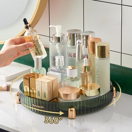 Makeup Perfume Organizer, 360° Rotating Perfume Tray, Vanity Tray, Cosmetic Skincare Tray, Countertop Organizer Tray for Bathroom, Green