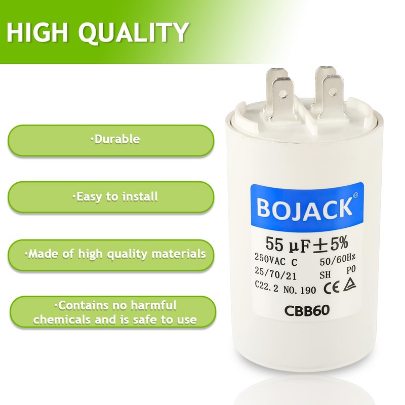 BOJACK CBB60 55uF 250 Volt 50/60Hz AC Capacitor Round Run