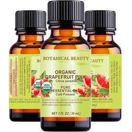 Botanical Beauty Organic Grapefruit Pink Essential Oil. 100% Pure, Premium Quality, Undiluted. 1 Fl Oz - 30 ml.