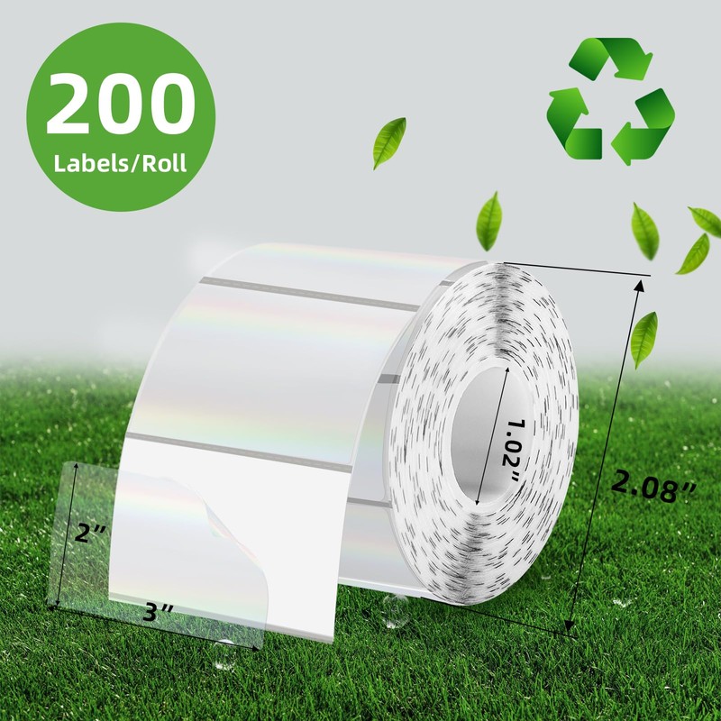3x2 Inch Transparent Holographic Thermal Labels Stickers, Clear Self-Adhesive Direct
