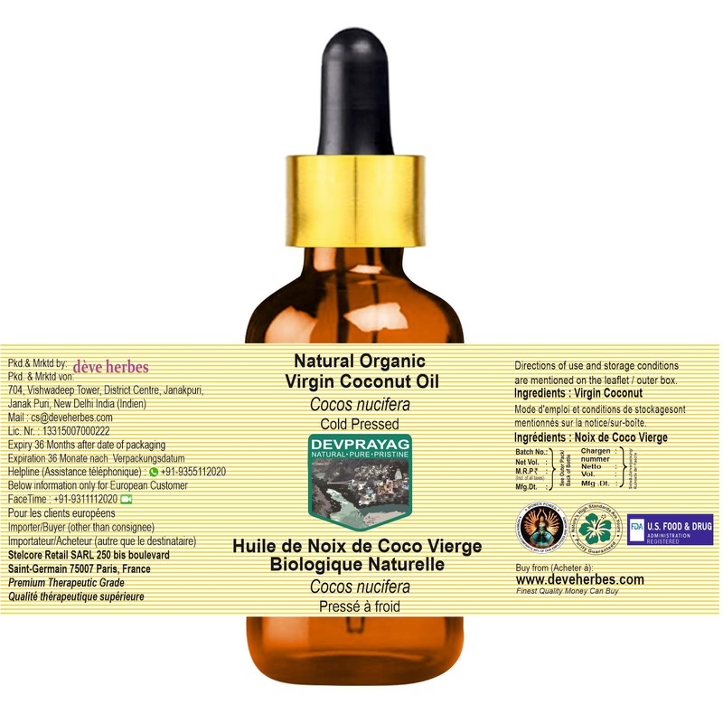 Devprayag Natural Organic Virgin Coconut Oil (Cocos nucifera) with Glass