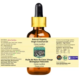Devprayag Natural Organic Virgin Coconut Oil (Cocos nucifera) with Glass Dropper Natural Therapeutic Grade Cold Pressed 15ml (0.50 oz)