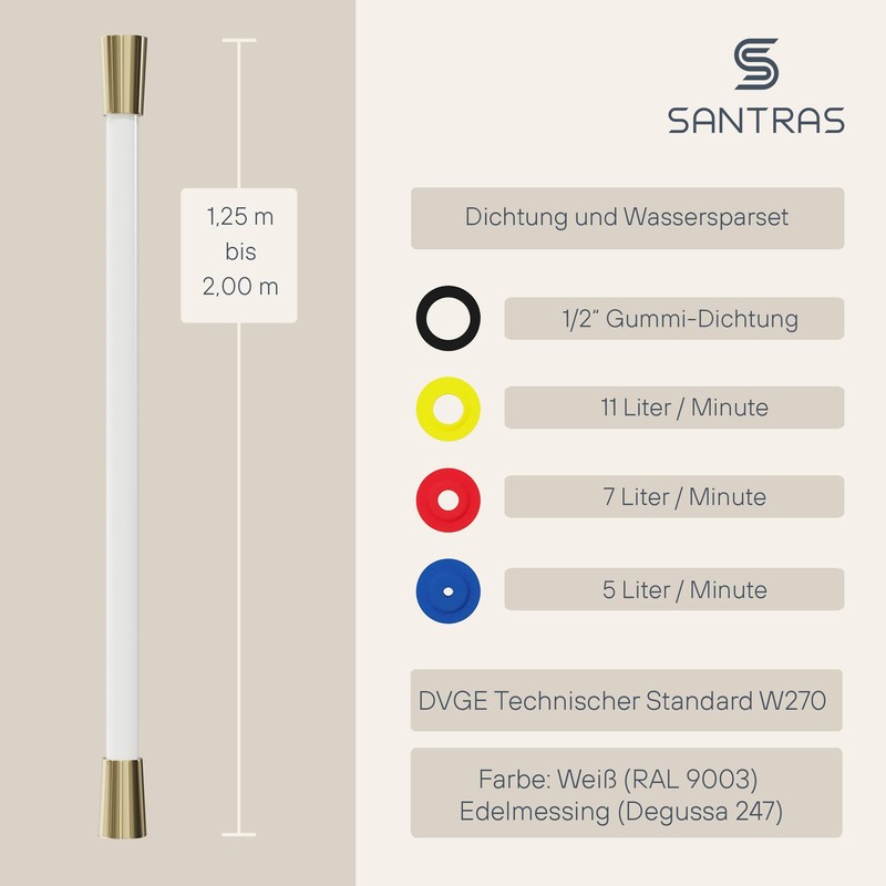 SANTRAS® Premium Shower Hose White/Gold 2.00 m with Flow Limiter