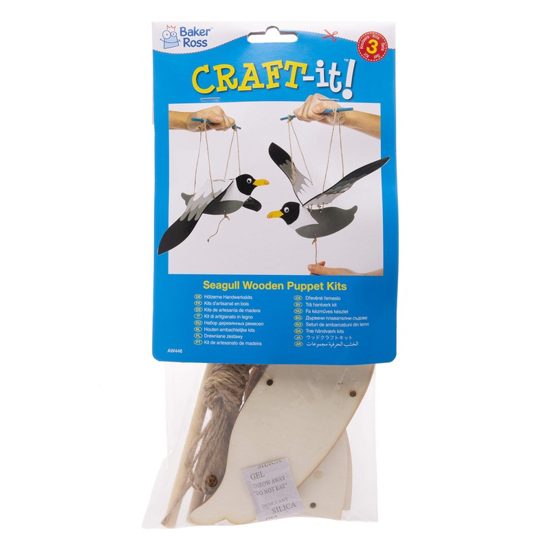 Baker Ross AW446 Seagull Wooden Puppet Kits (Pack of 3)
